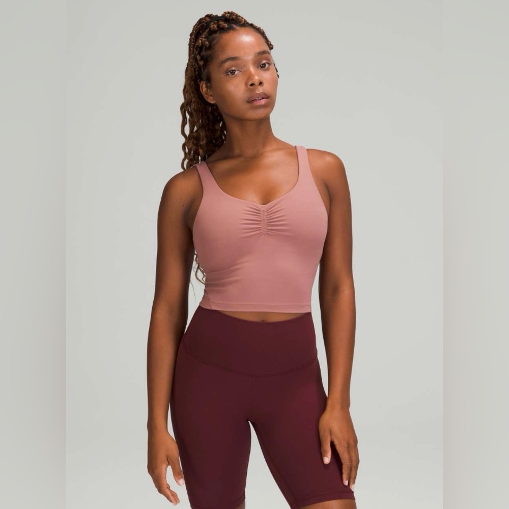 Lululemon Align gathered tank, size 8, fitted, cropped in the color spiced chai